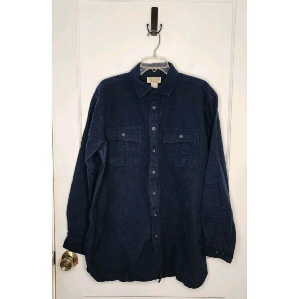 LL Bean Chamois Shirt Mens Large Tall Navy Button Up Long Sleeve Traditional Fit
